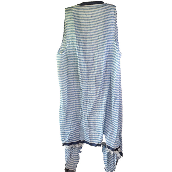 Randi & Will Long Open Cardigan Blue & White Stripe Women's One Size Sleeveless - Picture 2 of 9